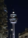 Communications tower lit up in the night Royalty Free Stock Photo