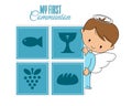 Communion or baptism card. Angel with religious icons