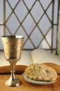 Communion Bread and Wine With Bible Royalty Free Stock Photo