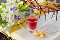 Communion cup with wine and bread Royalty Free Stock Photo