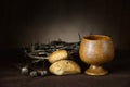 Communion Elements with Crown of Thorns and Nails Royalty Free Stock Photo