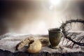 Communion And Passion - Unleavened Bread Chalice Of Wine And Crown