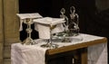 A communion set laid out in church Royalty Free Stock Photo