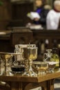 A communion table set out for worship Royalty Free Stock Photo