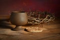 Communion Table with Wine and BRead Royalty Free Stock Photo