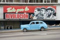 Communist Propaganda Billboard and Car in Havana Cuba