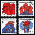 Communist propaganda on series of vintage stamps