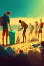 Community Beach Clean - Celebrating Earth Day Vector Image Royalty Free Stock Photo