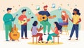 A community center hosting weekly jam sessions with musicians of all ages and skill levels coming together to learn and