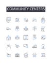 Community centers line icons collection. Branding, Logo, Reputation, Marketing, Image, Identity, Recognition vector and