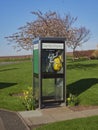 The Community Defibrillator in an Old telephone Box on the Village Green of East Haven in Angus.