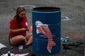 Painting trash cans koi