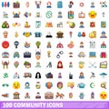 100 community icons set, cartoon style