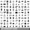 100 community icons set, simple style