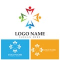 Community logo icon design with colorful people in a circular shape. Symbol of teamwork solidarity human concept vector.