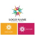 Community logo icon design with colorful people in a circular shape. Symbol of teamwork solidarity human concept vector.