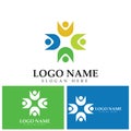 Community logo icon design with colorful people in a circular shape. Symbol of teamwork solidarity human concept vector.