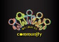 Community logo. Social network media people logo. Iridescent multicolored outlined silhouettes of people