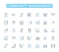 Community management linear icons set. Engage, Empower, Connect, Build, Advocate, Facilitate, Nurture line vector and