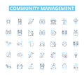 Community management linear icons set. Engage, Empower, Connect, Build, Advocate, Facilitate, Nurture line vector and