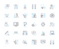 Community medicine linear icons set. Prevention, Health, Outreach, Intervention, Advocacy, Support, Equity line vector