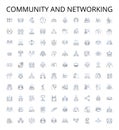 Community and networking outline icons collection. Networking, Community, Connect, Interaction, Conversation, Share Royalty Free Stock Photo