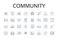 Community line icons collection. Society, Population, Neighborhood, Assembly, Congregation, Gathering, Colony vector and