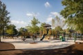 a community park with a playground, sports courts, and picnic areas