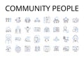 Community people line icons collection. Society individuals, Neighbourhood citizens, Team members, Group comrades