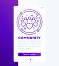 community, people mobile banner with line icon