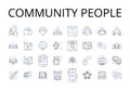 Community people line icons collection. Society individuals, Neighbourhood citizens, Team members, Group comrades