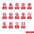 Community safety prohibitory signs icon set of color types. Isolated vector sign symbols. Icon pack Royalty Free Stock Photo