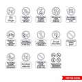 Community safety prohibitory signs icon set of outline types. Isolated vector sign symbols. Icon pack Royalty Free Stock Photo