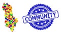 Community Scratched Badge and Colored Love Mosaic Map of Albania for LGBT