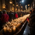 community spirit of a church mass vigil service meeting, candles in church