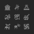 Community support chalk white icons set on black background Royalty Free Stock Photo