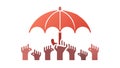 Community Support: Red Umbrella and Uplifted Hands, vector design Generative AI Royalty Free Stock Photo