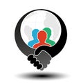 Community symbol with handshake symbol. Simple silhouettes of men with handshake gesture and globe.