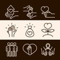 Community together support charity donation and love line icons set