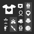 Community together support charity donation and love silhouette icons set