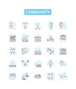 Community vector line icons set. Commune, Society, Fellowship, Congregation, Tribe, Collaboration, Coalition