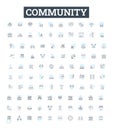 Community vector line icons set. Commune, Society, Fellowship, Congregation, Tribe, Collaboration, Coalition