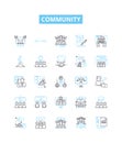 Community vector line icons set. Commune, Society, Fellowship, Congregation, Tribe, Collaboration, Coalition