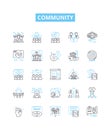 Community vector line icons set. Commune, Society, Fellowship, Congregation, Tribe, Collaboration, Coalition