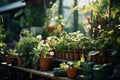 Community vegetable garden, Balcony urban gardening bio cultivation. Farmer holding fresh young plant. Planting vegetables and Royalty Free Stock Photo