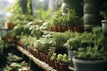 Community vegetable garden, Balcony urban gardening bio cultivation. Farmer holding fresh young plant. Planting vegetables and Royalty Free Stock Photo