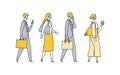 Commute of working businessmen in the new normal lifestyles. Flat design vector illustration of masked business people