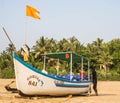 Commuter boat ready to launch on agonda beach in goa, India