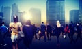 Commuter Business District Walking Crowd Cityscape Concept