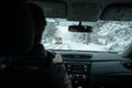 A commuter driving in a winter snow storm Royalty Free Stock Photo